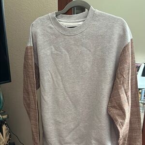 Men's Gray Sweater with Plaid Sleeves